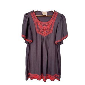 Sincerely Mary Tunic‎ Dress Size L Purple Floral Embroidered Pullover Mumu Boho